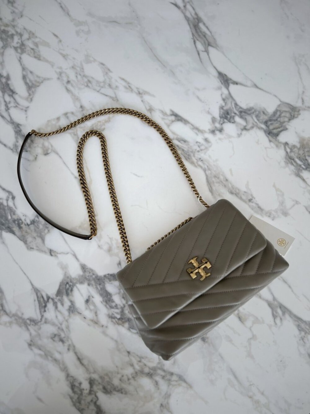 NWT - Tory Burch Kira Chevron Small Convertible Shoulder Bag - Grey Heron👜 - Picture 6 of 11